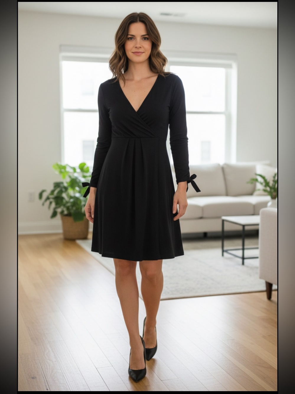 Anne Fontaine Paris designer prime cotton long sleeve black mini dress